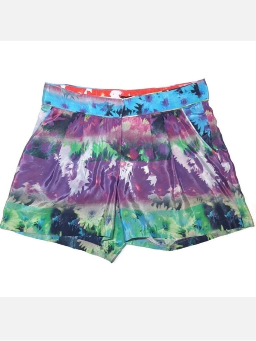 W118 By Walter Baker Jerald Daisy Stripe Shorts Silky Pleated Abstract Mini